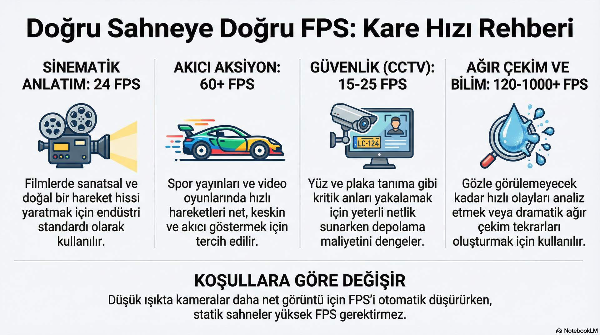 Her sahnenin hareket yoğunluğu farklı olduğu için FPS değerleri kullanım amacına göre belirlenmelidir.