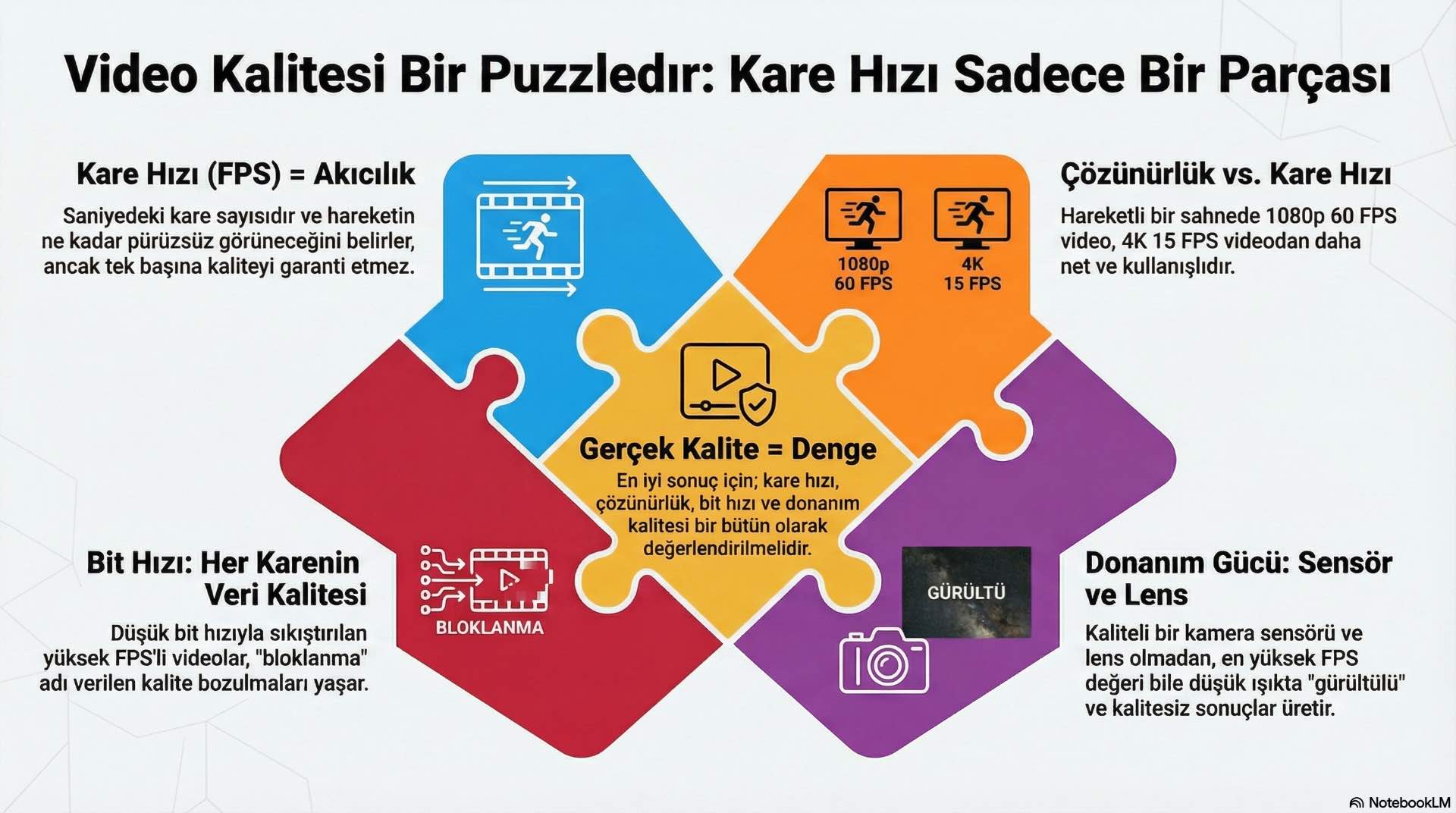 Video kalitesi FPS yanında bit hızı, sıkıştırma ve çözünürlük gibi birden fazla parametreye bağlıdır.