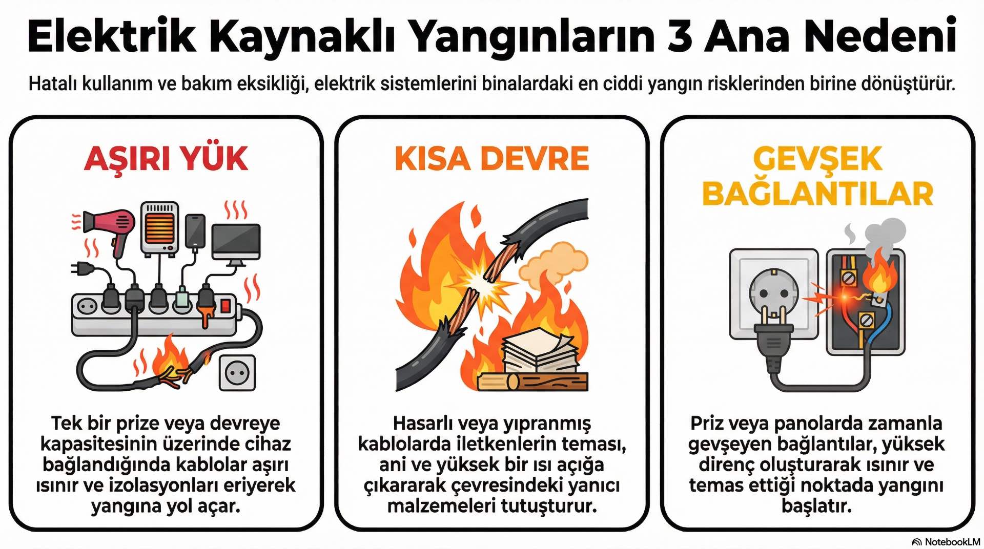 Elektrik tesisatındaki gevşek bağlantı, aşırı yük ve arıza birleşimi, yangın için kritik bir risk kaynağı ve teknik inceleme başlığı haline gelir.