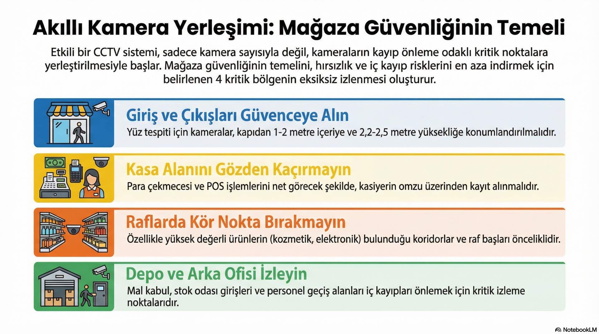 CCTV kamera yerleşimi, mağaza güvenlik hedeflerine uygun izleme noktalarının belirlenmesi ve kör noktaların kontrol altına alınması sürecidir.