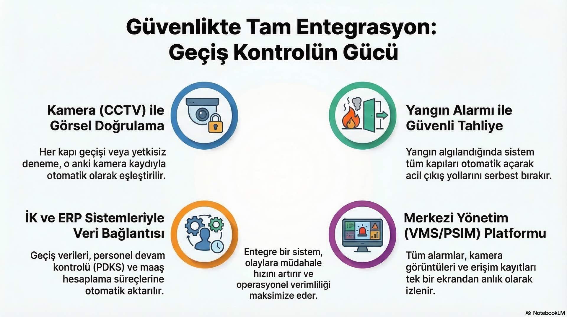 Geçiş kontrol sistemleri diğer güvenlik sistemleri ile nasıl entegre edilir Geçiş kontrol sistemleri kamera ve alarm sistemleri ile entegre çalışabilir. Bu entegrasyon fabrika ve endüstriyel tesis güvenliğini artırır.