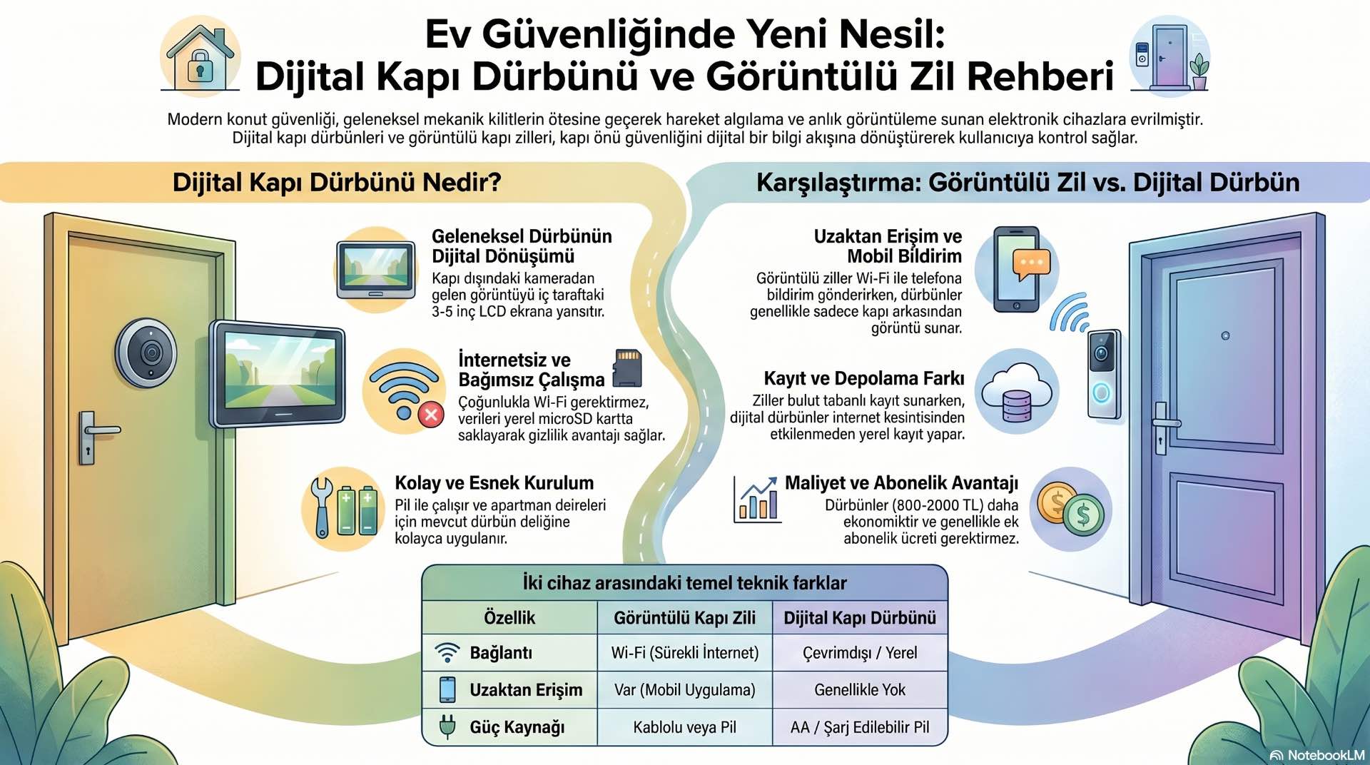 Dijital kapı dürbünü, klasik dürbünün yerine ekranlı görüntü sunan ve kapı önünü daha net gösteren güvenlik çözümüdür.