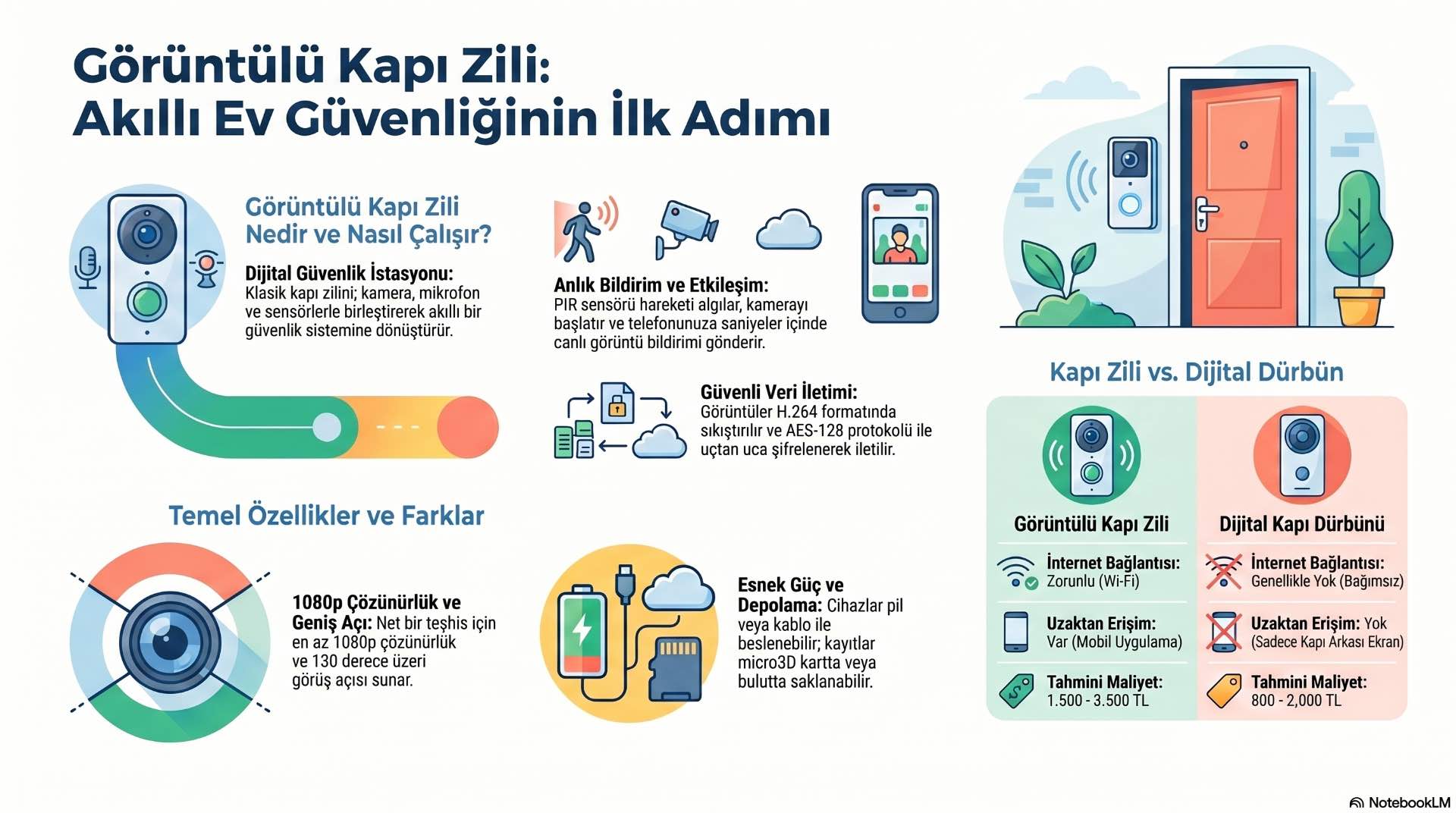 Görüntülü kapı zili, kapıya gelen kişiyi kamera ve mobil uygulama üzerinden görmeyi sağlayan güvenlik cihazıdır.